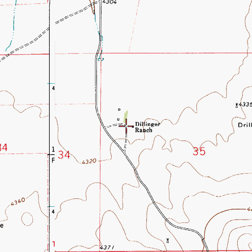 Topographic Map of Dillinger Ranch, WY