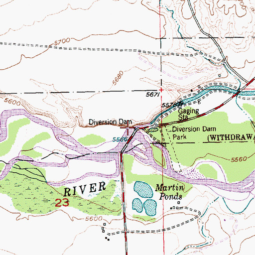 Topographic Map of Diversion Dam, WY