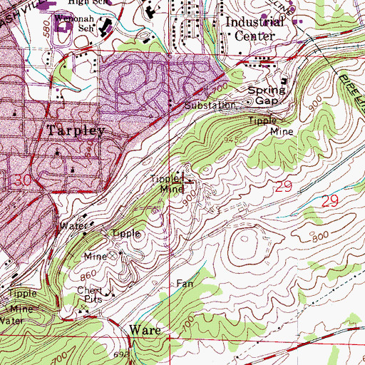 Topographic Map of Redding Mines, AL