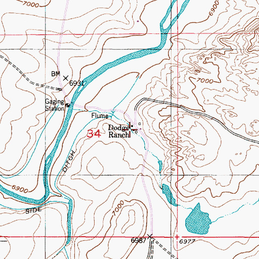 Topographic Map of Dodge Ranch, WY