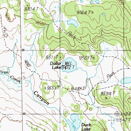 Topographic Map of Dollar Lake, WY