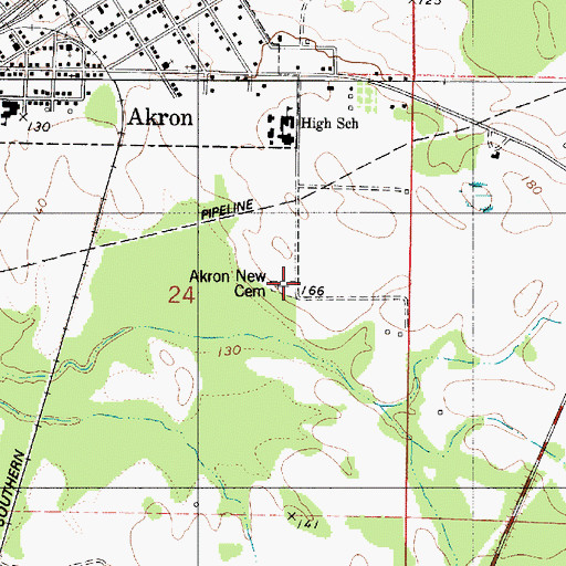 Topographic Map of Akron New Cemetery, AL