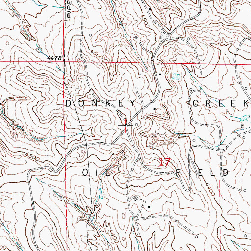 Topographic Map of Donkey Creek Oil Field, WY