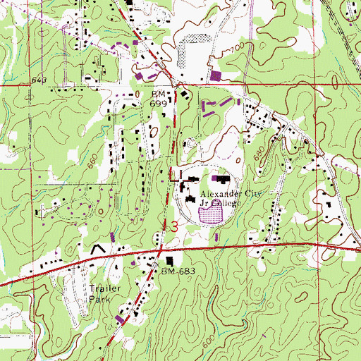 Topographic Map of Central Alabama Community College, AL