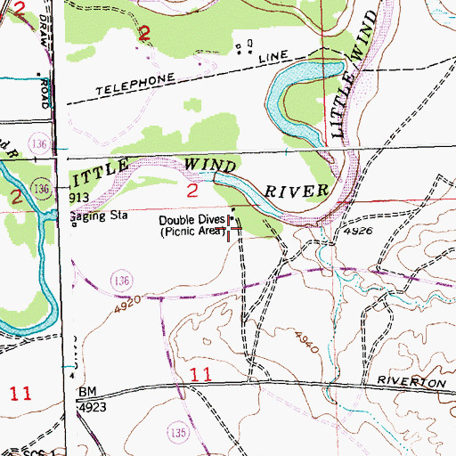 Topographic Map of Double Dives, WY