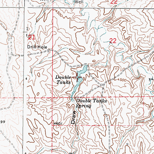 Topographic Map of Double Tanks, WY