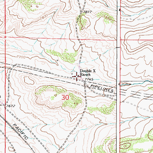 Topographic Map of Double X Ranch, WY