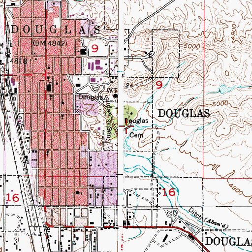 Topographic Map of Douglas Cemetery, WY