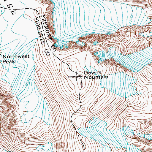 Topographic Map of Downs Mountain, WY