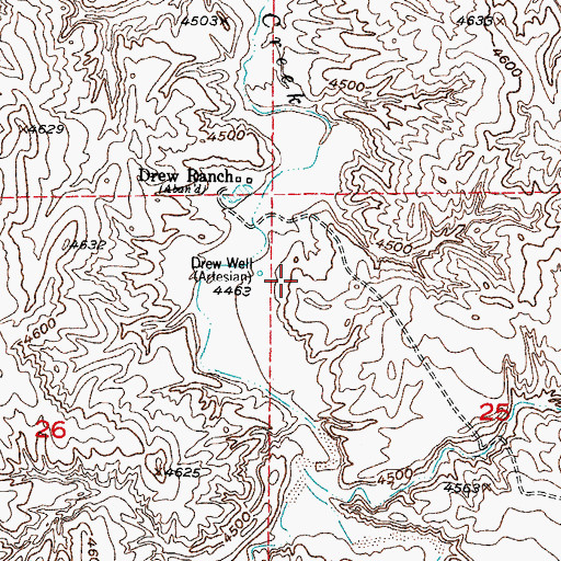 Topographic Map of Drew Well, WY