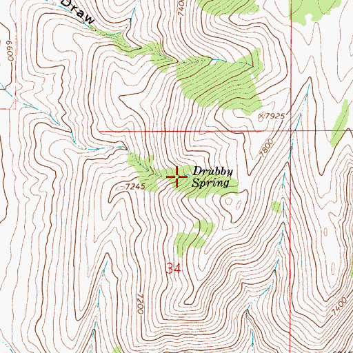 Topographic Map of Drubby Spring, WY