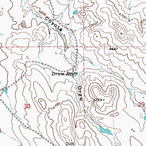 Topographic Map of Drum Reservoir, WY
