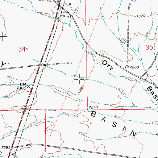 Topographic Map of Dry Basin, WY