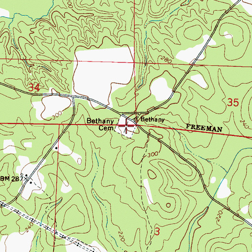 Topographic Map of Bethany Cemetery, AL