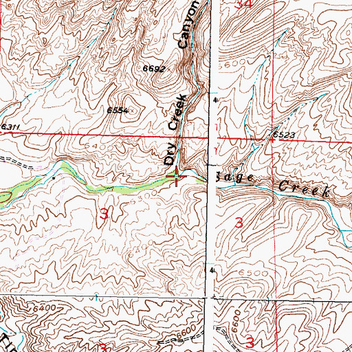 Topographic Map of Dry Creek, WY