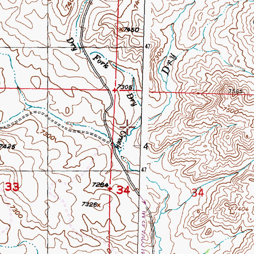 Topographic Map of Dry Creek, WY