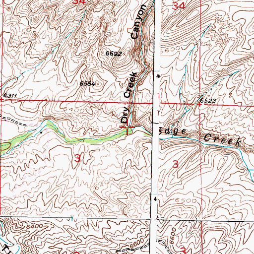 Topographic Map of Dry Creek Canyon, WY