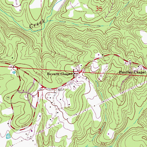 Topographic Map of Bevans Chapel, AL
