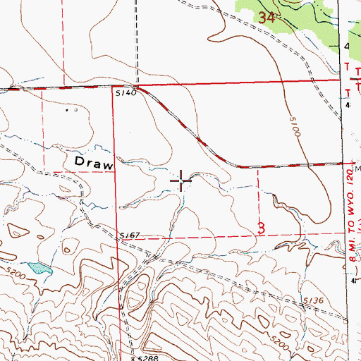 Topographic Map of Dry Fork, WY