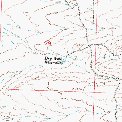 Topographic Map of Dry Well Reservoir, WY