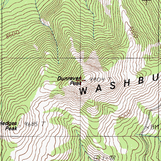 Topographic Map of Dunraven Peak, WY