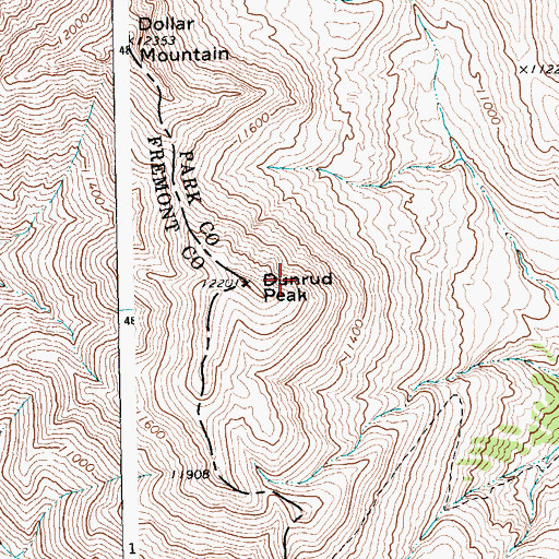 Topographic Map of Dunrud Peak, WY