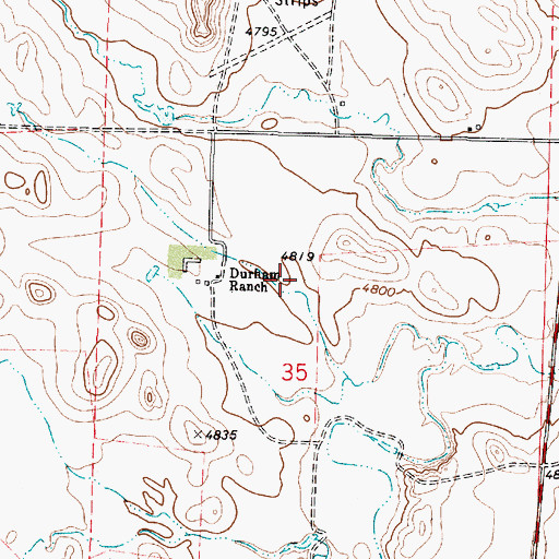 Topographic Map of Durham Ranch, WY