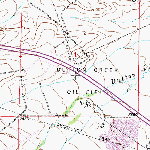 Topographic Map of Dutton Creek Oil Field, WY