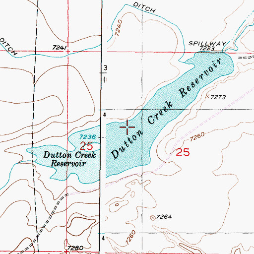 Topographic Map of Dutton Creek Reservoir, WY