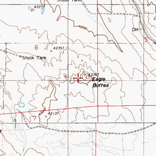 Topographic Map of Eagle Buttes, WY