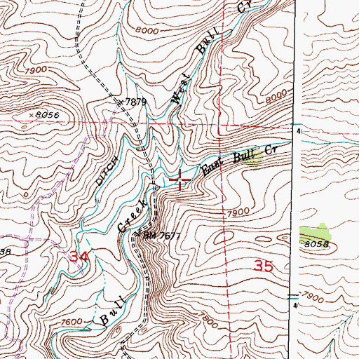 Topographic Map of East Bull Creek, WY