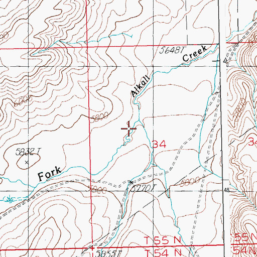 Topographic Map of East Fork Alkali Creek, WY