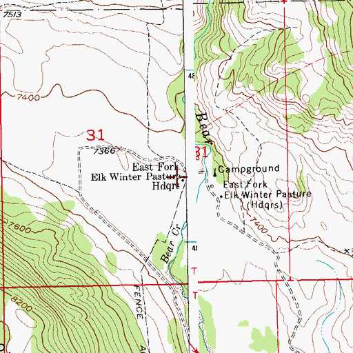 Topographic Map of East Fork Elk Winter Pasture Headquarters, WY