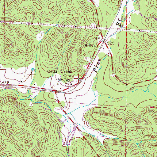 Topographic Map of Cedar Creek Cemetery, AL