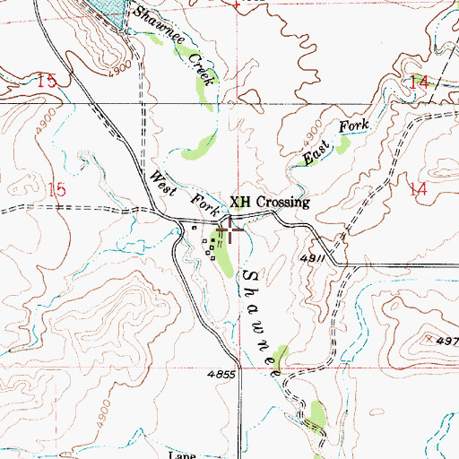 Topographic Map of East Fork Shawnee Creek, WY