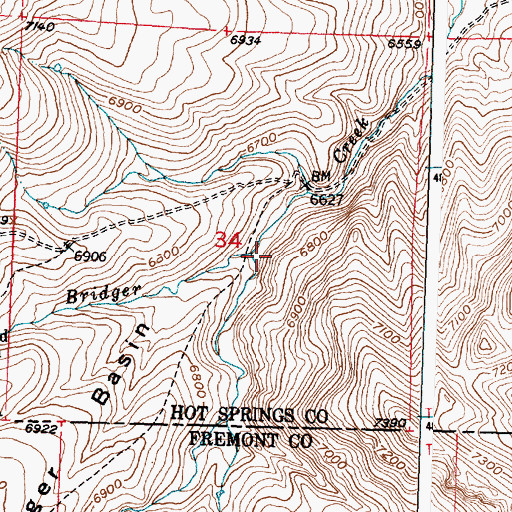 Topographic Map of East Fork West Bridger Creek, WY