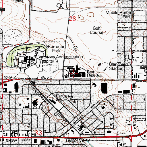 Topographic Map of East High School, WY