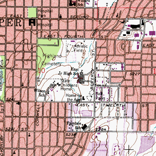 Topographic Map of East Junior High School, WY