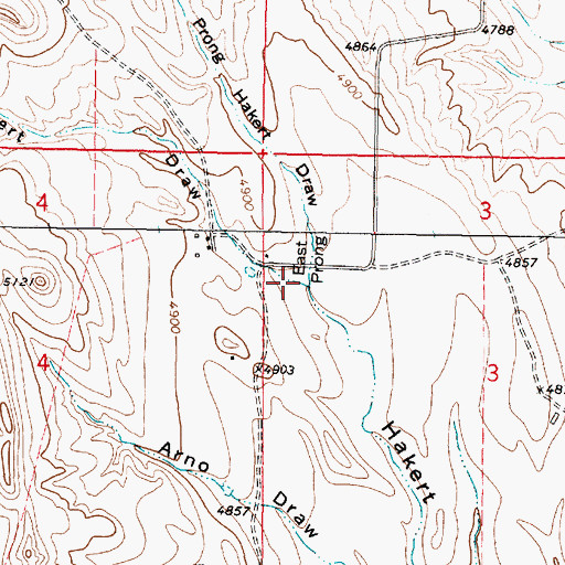 Topographic Map of East Prong Hakert Draw, WY