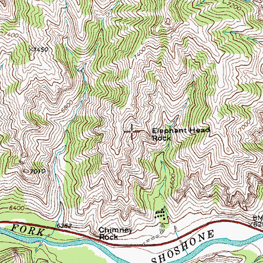 Topographic Map of Elephant Head Rock, WY