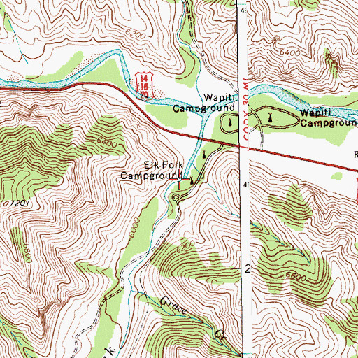 Topographic Map of Elk Fork Campground, WY