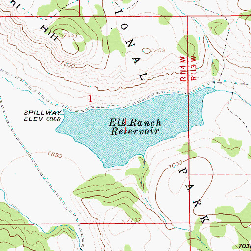 Topographic Map of Elk Ranch Reservoir, WY