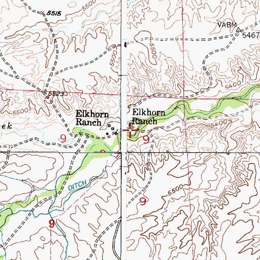 Topographic Map of Elkhorn Ranch, WY