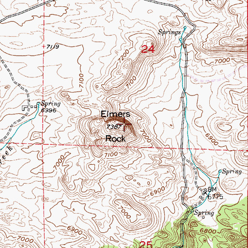 Topographic Map of Elmers Rock, WY