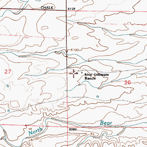 Topographic Map of Elvy Gillaspie Ranch, WY