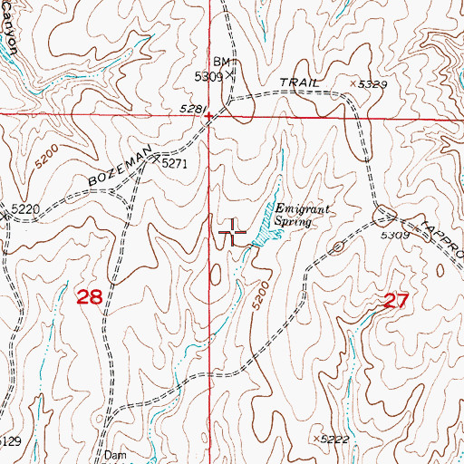 Topographic Map of Emigrant Spring, WY