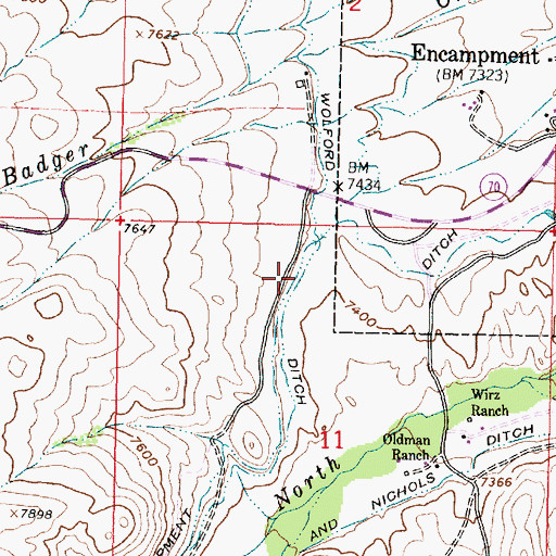 Topographic Map of Encampment Ditch, WY