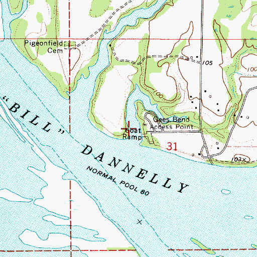 Topographic Map of Gees Bend Access Point, AL