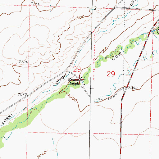 Topographic Map of Evans Ranch, WY