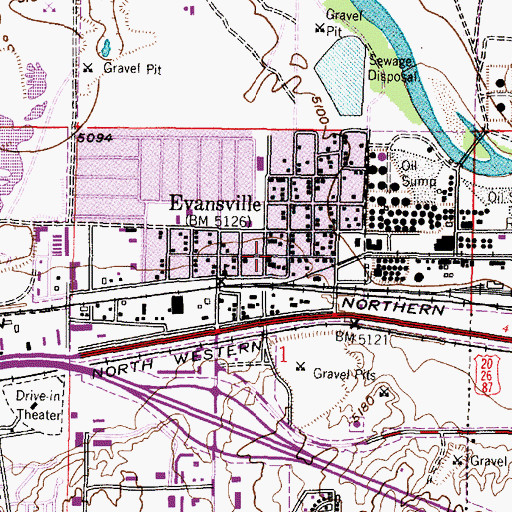 Topographic Map of Evansville, WY